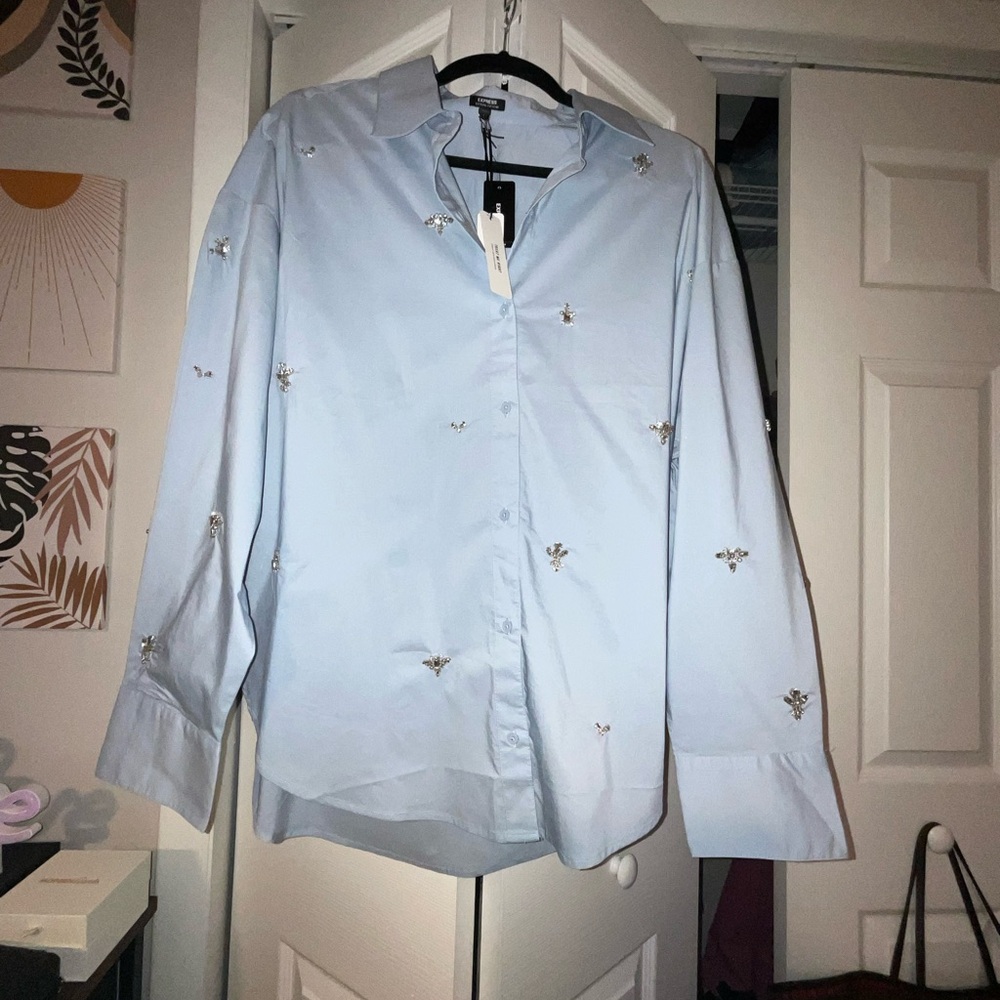 Expressss Rhinestonee Boyfriend Shirt